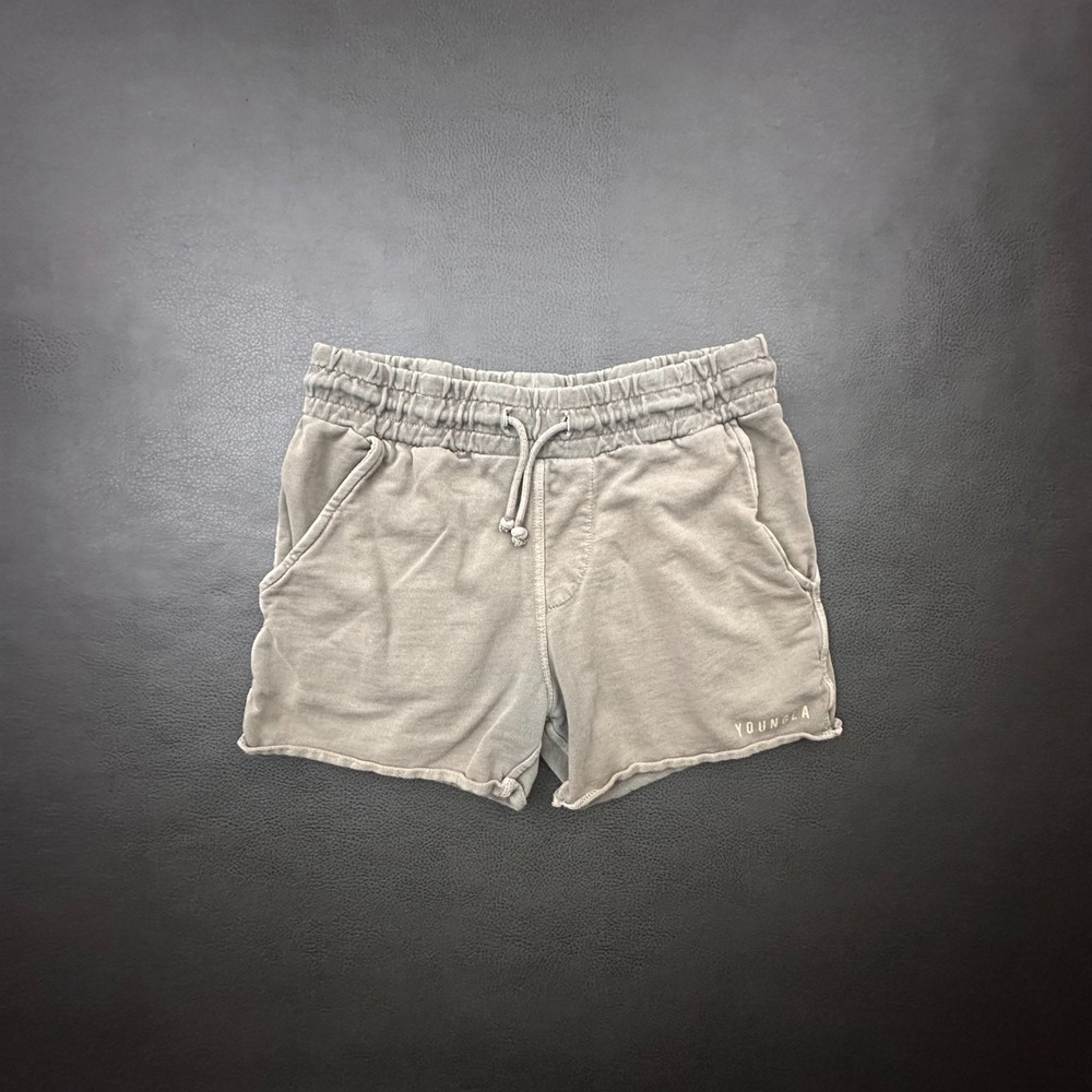 YoungLA Shorts Mens Medium Gray Beige Fleece Lounge Slim Fit Athletic Gym Lounge